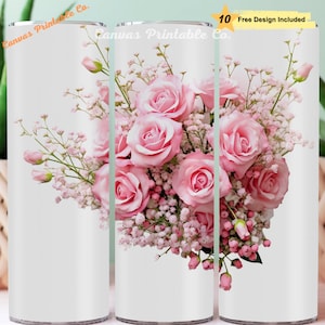 3D Rose Tumbler Wrap Sublimation 20oz Skinny Straight Tumble 3D Pink Roses a bunch Pink Rose Wrap Design 3D Look 300 dpi DIGITAL PNG CP1218
