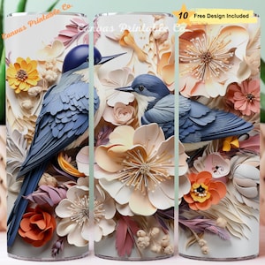 Uccelli Tumbler Wrap Sublimazione 20 once Skinny Dritto Tumbler Fiori colorati Colibrì Uccello Carta Arte Look 3D 300 dpi DIGITAL PNG CP1369