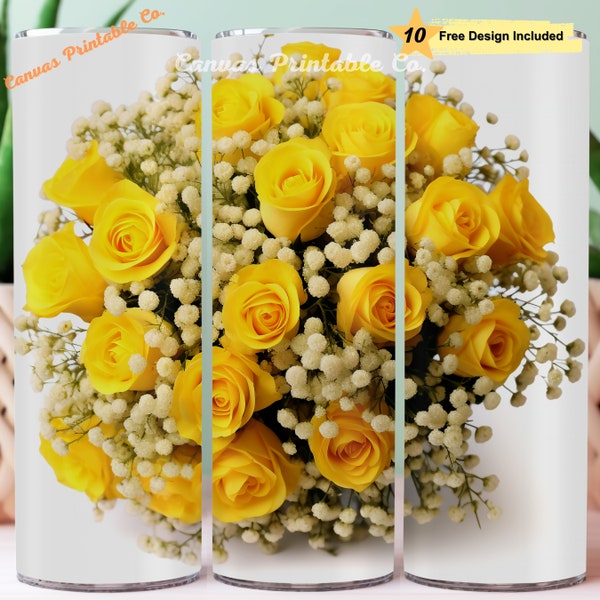 3D Rose Tumbler Wrap Sublimation 20oz Skinny Straight Tumble 3D Yellow Roses a bunch Yellow Rose Wrap 3D Look 300 dpi DIGITAL PNG CP1220