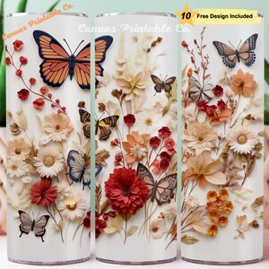 Farfalle floreali Tumbler Wrap Sublimazione 20 once Skinny Straight Tumbler Carta Arte Farfalla Fiori Look 3D 300 dpi DIGITAL PNG CP1141