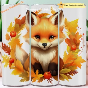 Jesienny Fox Tumbler Wrap Sublimacja 20oz Skinny Straight Tumbler Wrap Święto Dziękczynienia Jesienne wibracje Uroczy Fox 300 dpi CYFROWY PNG CP1115
