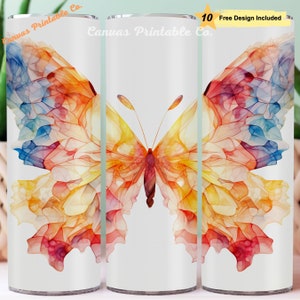 Tumbler con farfalla colorata, sublimazione, tumbler dritto magro da 20 once, farfalla arcobaleno, carta artistica, look 3D, 300 dpi, PNG DIGITALE CP1381