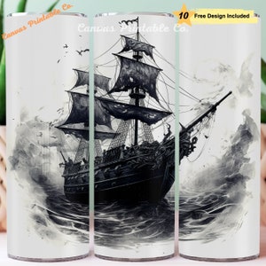 Ghost Old Ship Tumbler Wrap Sublimation 20oz Skinny Straight Tumbler Halloween Ink Ghost Old Ship Sails Sea Look 300 dpi DIGITAL PNG CP1147