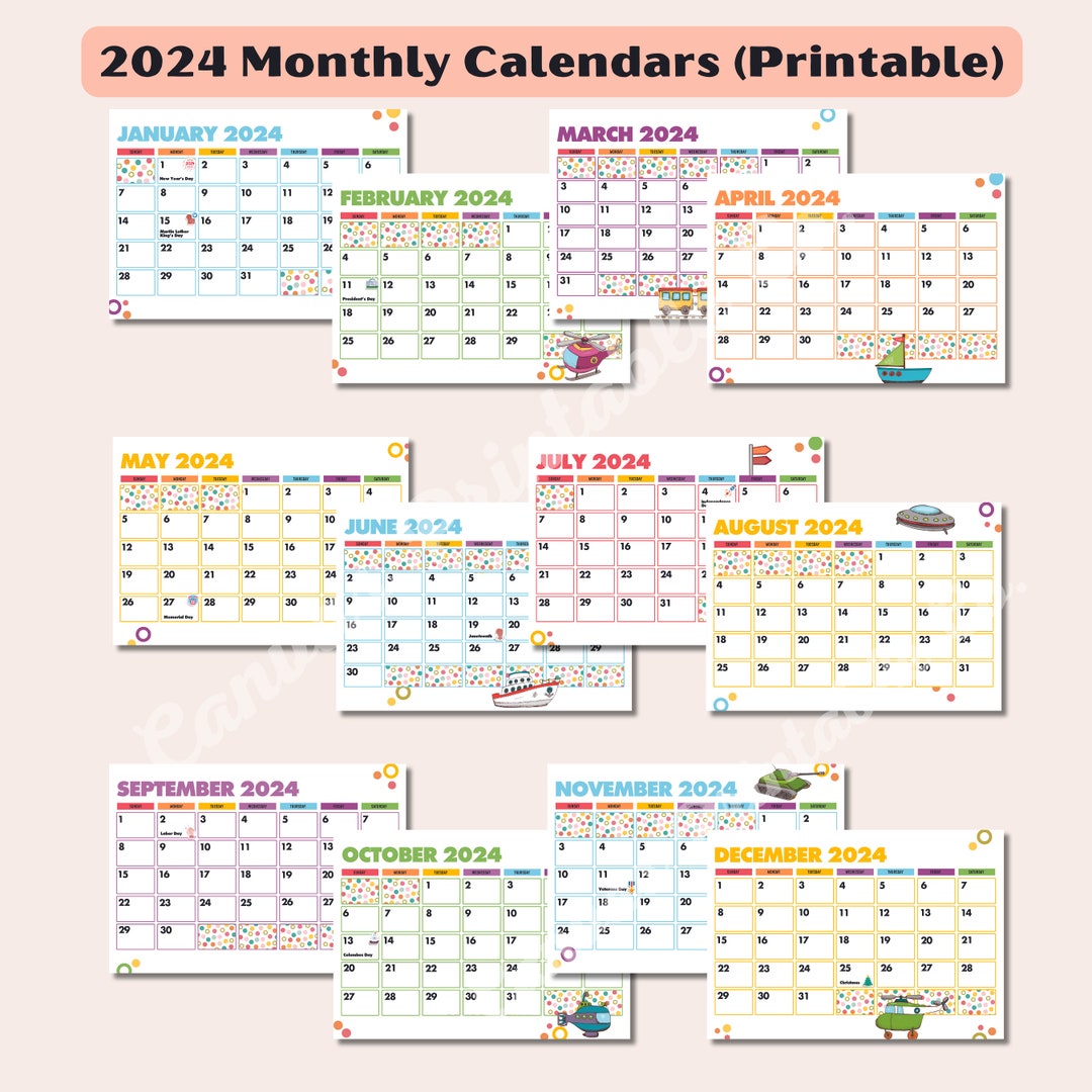Printable Calendars 2024 Editable Colorful Dot Calendars 2024 Kids
