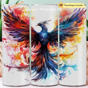 Rainbow Phoenix Tumbler Wrap Sublimation 20oz Skinny Straight Tumble Fantasy Colorful Phoenix Watercolor 3D Look 300 dpi DIGITAL PNG CP1292