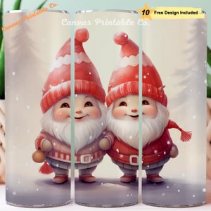 Christmas Gnomes Tumbler Wrap Sublimation 20oz Skinny Straight Tumbler Cute Couple Christmas Gnomes 3D Look 300 dpi DIGITAL PNG CP1322