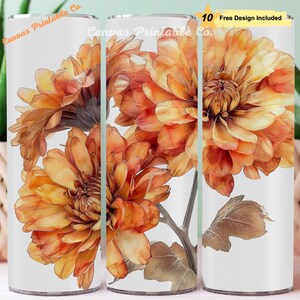 Red Chrysanthemum Flowers Tumbler Wrap Sublimation 20oz Skinny Straight Tumbler 3D Chrysanthemum Red Flower 3D 300 dpi DIGITAL PNG CP1515