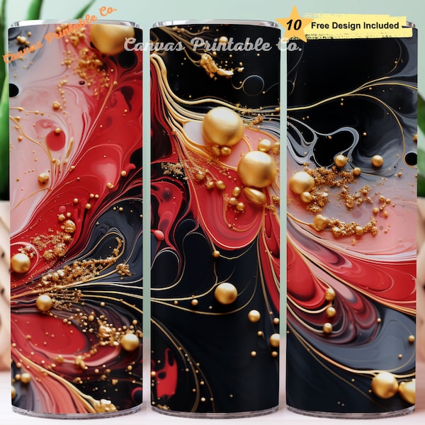 Red Gold Seamless Tumbler Wrap Sublimation 20oz Skinny Straight Tumble 3D Red Gold Black Pattern Seamless 3D Look 300 dpi DIGITAL PNG CP1189