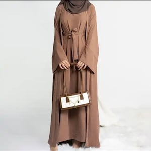 Jazz Crepe Abaya 3-Piece Set: Muslim Women&#39;s Dress with Pockets
