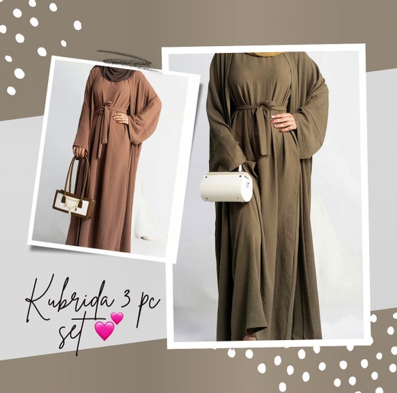 3 Piece Abaya Set Muslim Women Dubai Islamic Clothing Modest