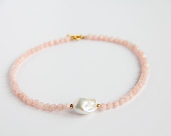 Pink morganite necklace, Gemstone necklace, Baroque pearl Necklace, Gift for her