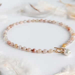 Agate Necklace with Freshwater Pearl, Necklace with Pearl, Gemstone Necklace, Handmade Necklace, Gift for her