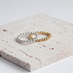 Gold Filled Beaded Stretch Ring - Sterling Silver & Gold Options