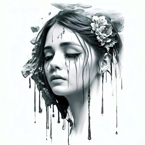 Tears of Resilience: Crying Woman Face Tattoo Design