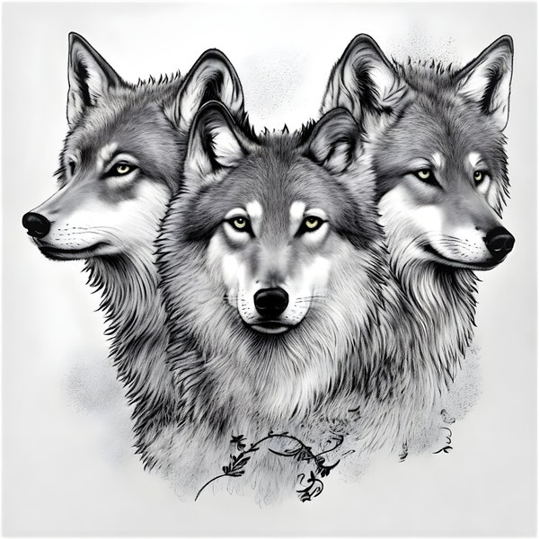 Mystic Wolf Ensemble: A Captivating Set of Four Tattoo Designs, Embodied with the Spirit of the Wild Gracing Your need with Artistic Majesty