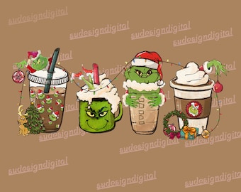 Grinchen-kaffedryck png, julsublimeringsdesigner, jul png, kaffesublimering png, juldryckdesign, julgrinchen png