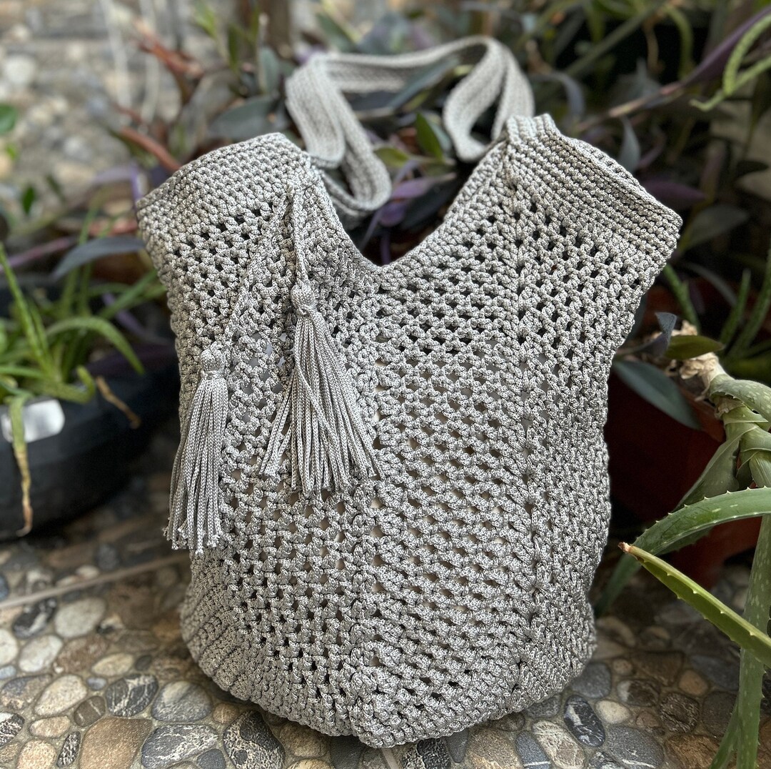 Bonbon Knitting Gray Bagcrochet Shoulder Bagcrochet Large Etsy