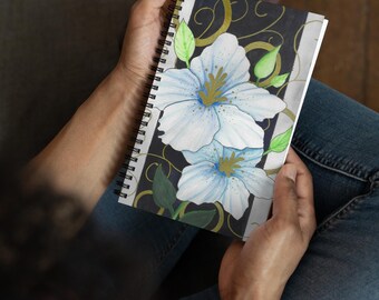 Hand Painted Blue Flower Spiral notebook