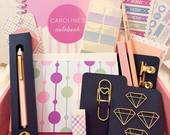 Stationery Gift Box Set - Personalised Pink Notebook & Accessories - Back to School