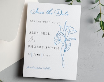 Tarjetas de invitación personalizadas con ilustraciones lineales, diseño elegante, moderno y minimalista.