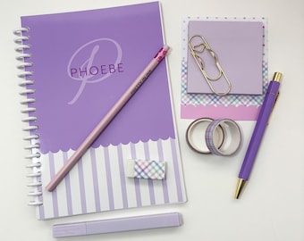 Gift Box | Personalised Stationery Purple Notebook & Accessories Set | Back to school