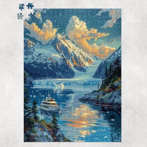 US National State Park Jigsaw Puzzle, Glacier Bay National Park, Alaska, Premium Jigsaw Puzzle for Kids or Adults Gift, Family Puzzle