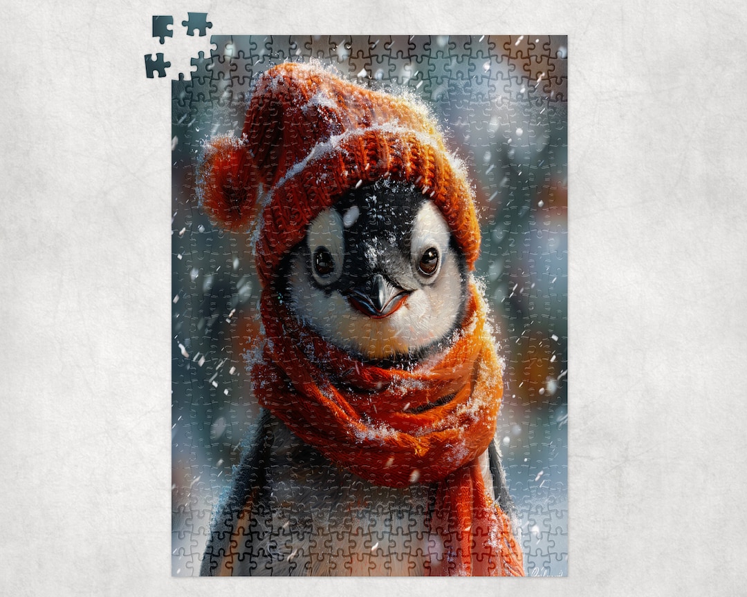 Cute Cozy Penguin Jigsaw Puzzle, Premium Jigsaw Puzzle for Kids or ...