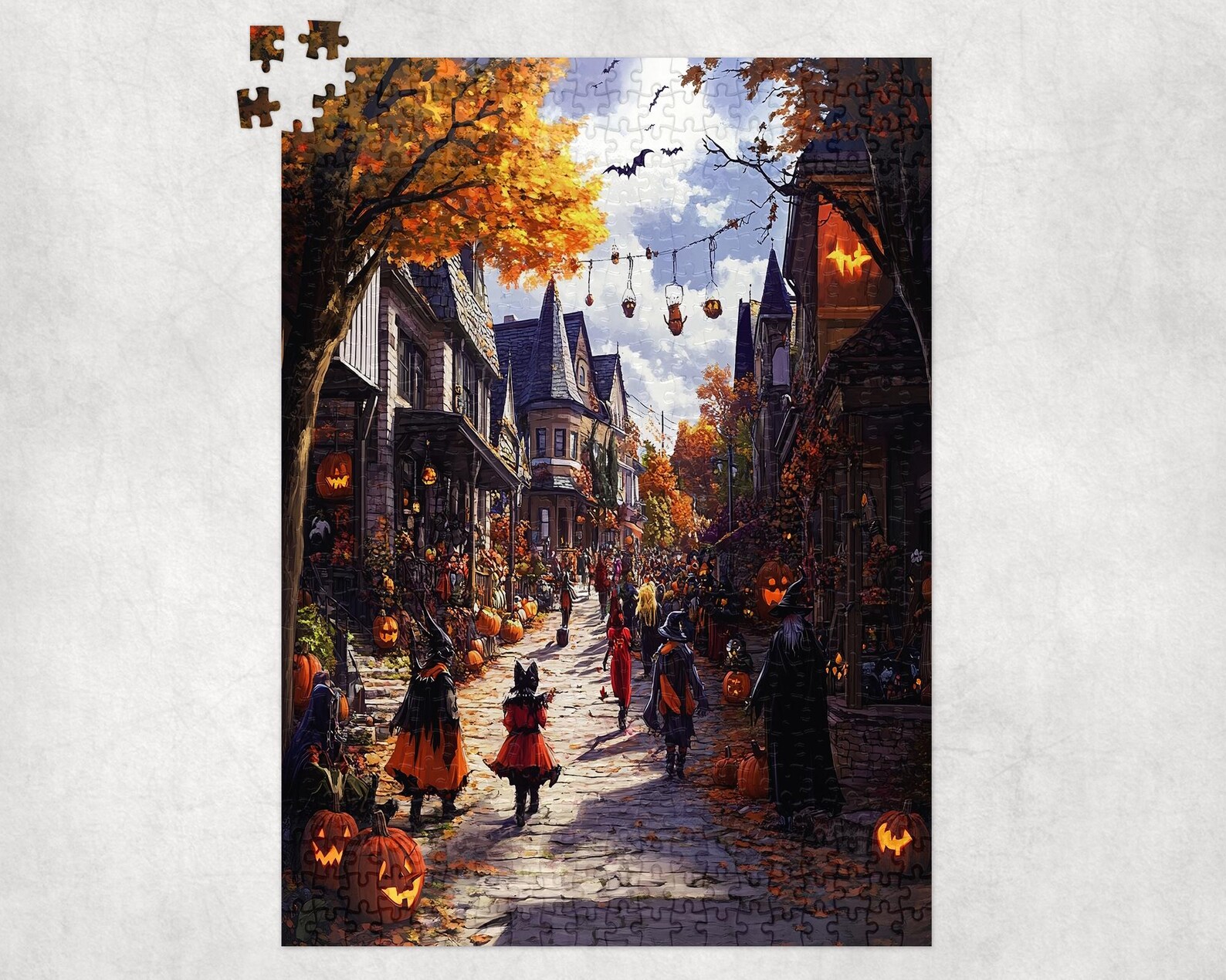 Halloween Hometown Jigsaw Puzzle, Spooky Rural Town Scene, Festive ...
