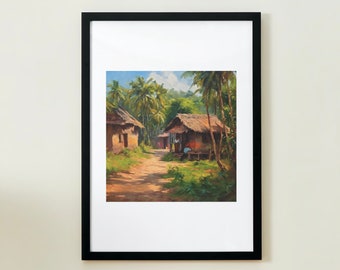Village d'Asie du Sud affiche murale numérique impression art sri lankais tamoul indien téléchargement numérique impression murale, décoration murale rétro, art mural imprimable