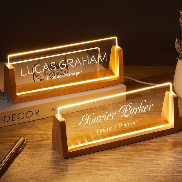 Enseigne lumineuse en acrylique personnalisée avec base en bois - cadeau personnalisé pour les anniversaires et les occasions spéciales, cadeau de travail, décoration lumineuse en acrylique