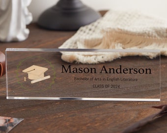Custom Acrylic Name Plate, Graduation Gift Ideas for Him, Personalized Name Sign, Masters Degree Gift, Phd Graduation Present, Phd Gift