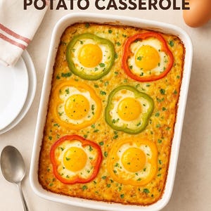 Egg, Pepper & Hash Brown Potato Casserole Recipe + Bonus Fitness Exercises | FITCUI Instant Download