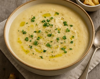 Creamy Roasted Cauliflower Soup Recipe Card with Kitchen Exercises
