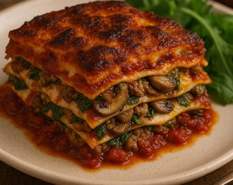Turkey Sausage, Mushroom & Spinach Lasagna Recipe + Bonus Fitness Exercises | FITCUI Instant Download
