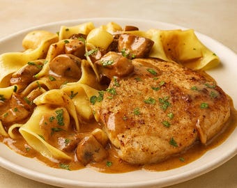 Pork Chops Recipe Card: Marsala Mushroom Sauce + Kitchen Workout