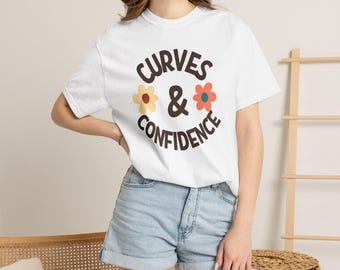 Comfort Colors Curves and Confidence Tee | Light Body Positive Shirt | Retro Self Love T-Shirt | Empowering Curvy Woman Gift
