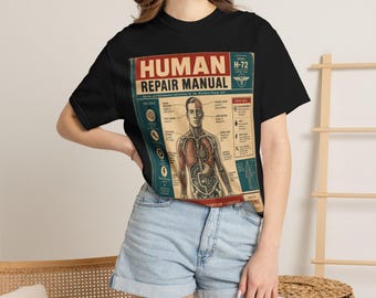 Comfort Colors Human Repair Manual T-Shirt, Vintage Anatomy Graphic Tee