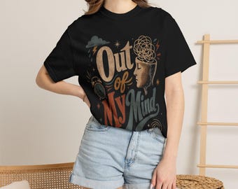 Out of My Mind T-shirt | Retro Typography, Surreal Portrait Design
