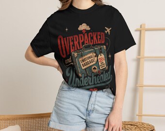 Overpacked and Underhealed suitcase illustration T-shirt | travel humor tee
