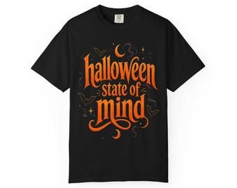 Halloween State of Mind T-shirt | Halloween Typography Tee, Bats & Crescent Moon