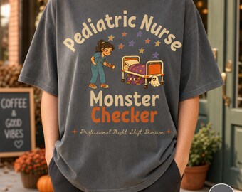 Comfort Colors Pediatric Nurse Shirt, Halloween Monster Checker Tee