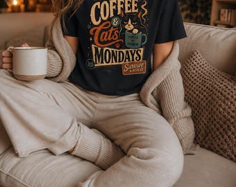 Coffee & Cats Mondays T-Shirt | Cat Lover Coffee Tee