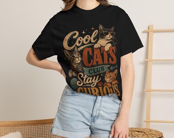 Cats Club T-Shirt | Retro Vintage Cat Graphic Tee, Garment-Dyed Cotton
