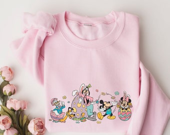 Sweat-shirt de Pâques Mickey et ses amis, pull de Pâques Disneyland, chemise oeuf de Pâques, sweat amis de Pâques, joyeuse fête de Pâques, t-shirt de Pâques