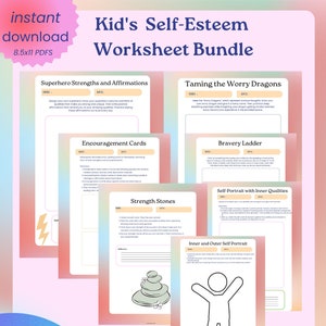 Kid&#39;s Self-Esteem Art Therapy Worksheet Bundle