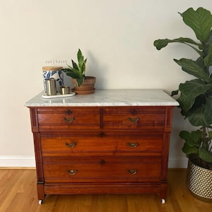 SOLD Eastlake Marble Top Dresser, Entryway Console, Chest of Drawers