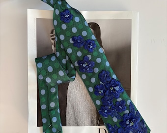 Green polka dot lace embellished silk tie