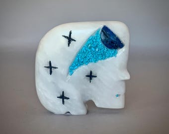 Zuni Medicine Bear Fetish (large!) Carved Stone With Turquoise