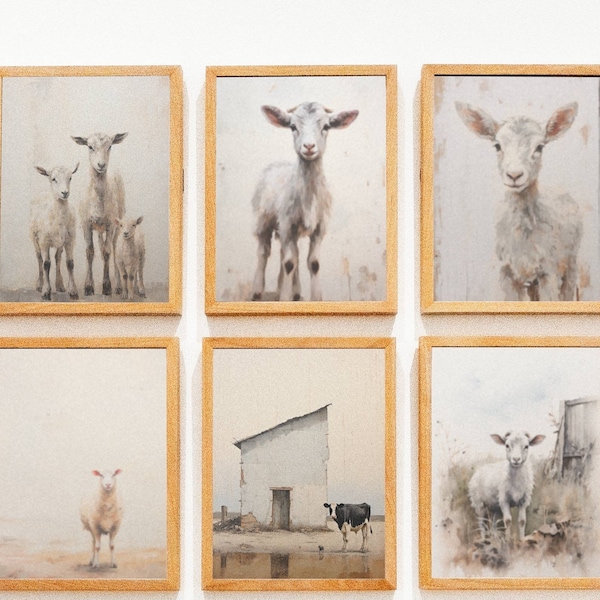 Rustic Farm Wall Hanging: Minimalist Prints Instant Download Set Animal Lovers - Baby Goat, Cows Art, Sheep - Vintage Home Decor Gift Bundle