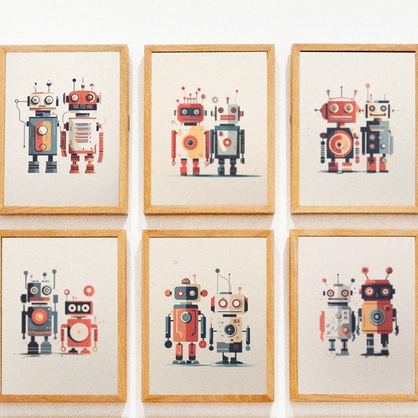 Minimalist Sci-Fi Robot Art Poster Prints for Boys Room | Vintage Aesthetic Nursery Decor | Instant Download | Playroom Wall Decor